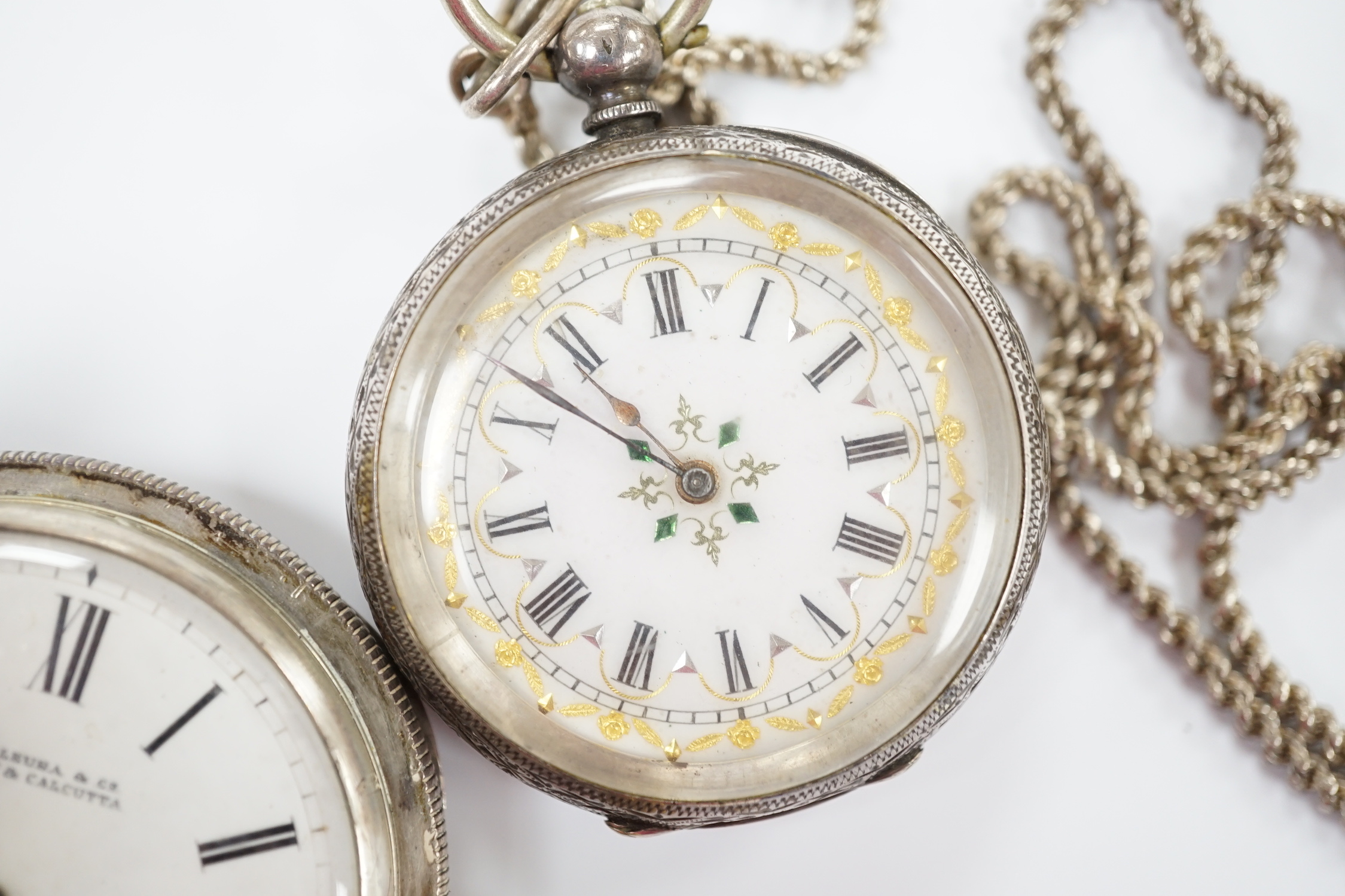 A 900 standard white metal hunter keyless pocket watch and a Swiss 933 standard white metal fob watch.